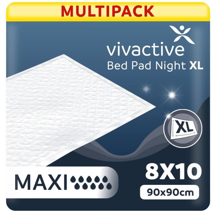 Multipack 8x Vivactive Bed Pad Night Maxi XL 90x90cm (3000ml) 10 Pack