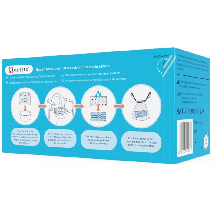 Omnitex Disposable Commode and Bed Pan Liner Bags (2500ml) 20 Pack