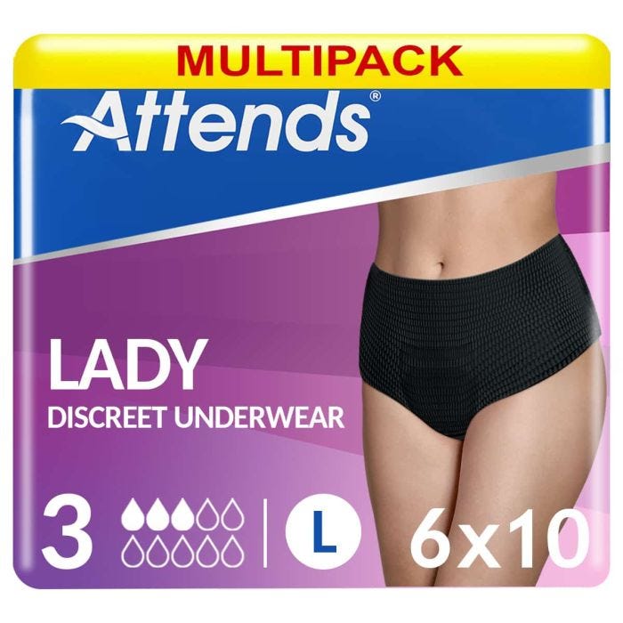 Multipack 6x Attends Lady Discreet Underwear 3 Large (900ml) 10 Pack - mobile