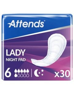 Attends Lady Night Pad 6 (1124ml) 30 Pack